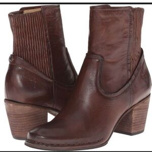 Frye Dark Brown Leather Ankle Booties long lasting